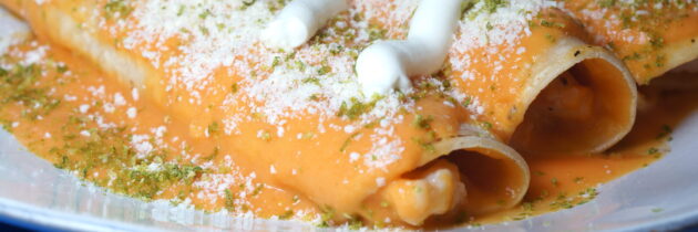 Shrimp Enchilada in Creamy Papaya and Habanero Sauce